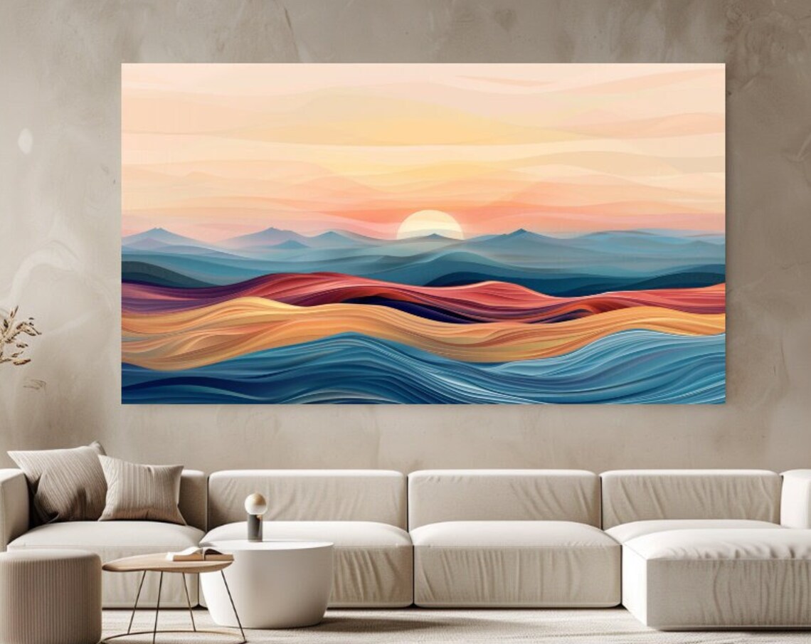 Waves and Sunset Coastal Beach Wall Art Print
