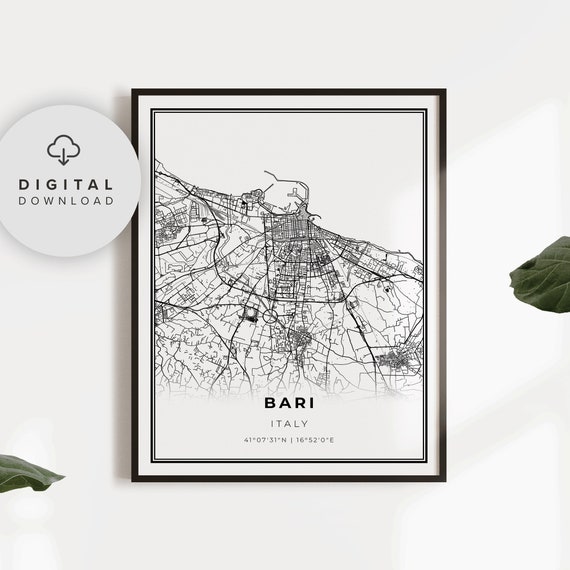 Bari Map Print Italy Italia Art Poster City Street Road Gift Mom Travel Np731