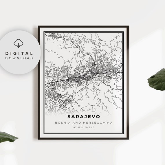 Sarajevo Map Print Bosnia And Herzegovina Art Poster City Street Road Np661