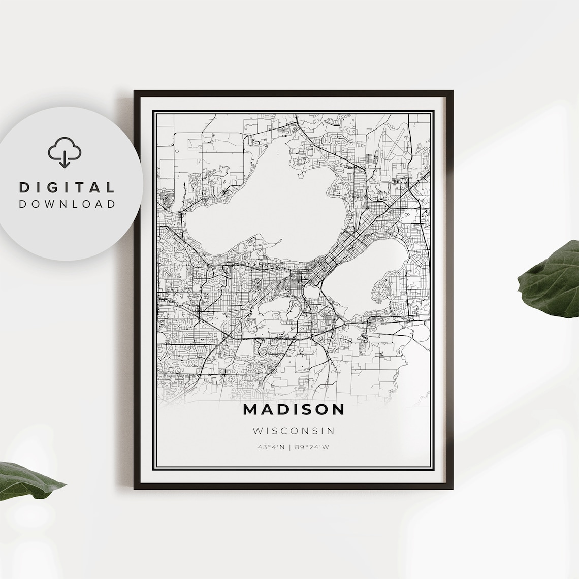 Madison Wisconsin Detailed Street Map Minimalist Line Art Print