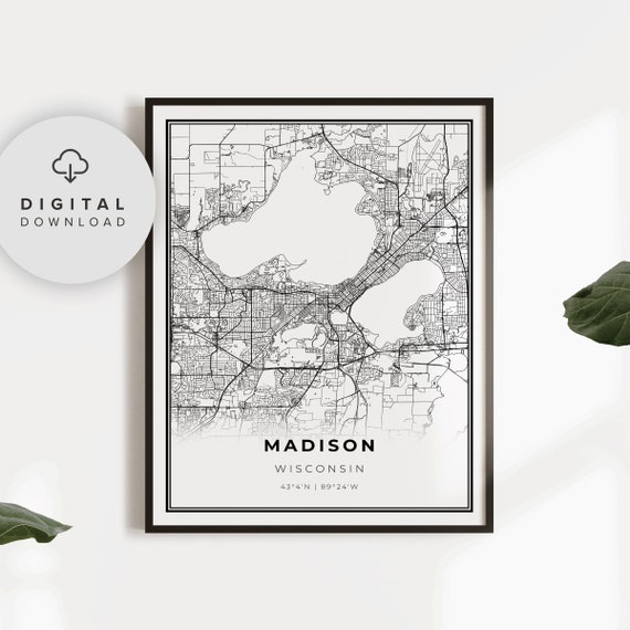Madison Map Print Wisconsin Wi Usa Art Poster City Street Road Gift Dad Np338