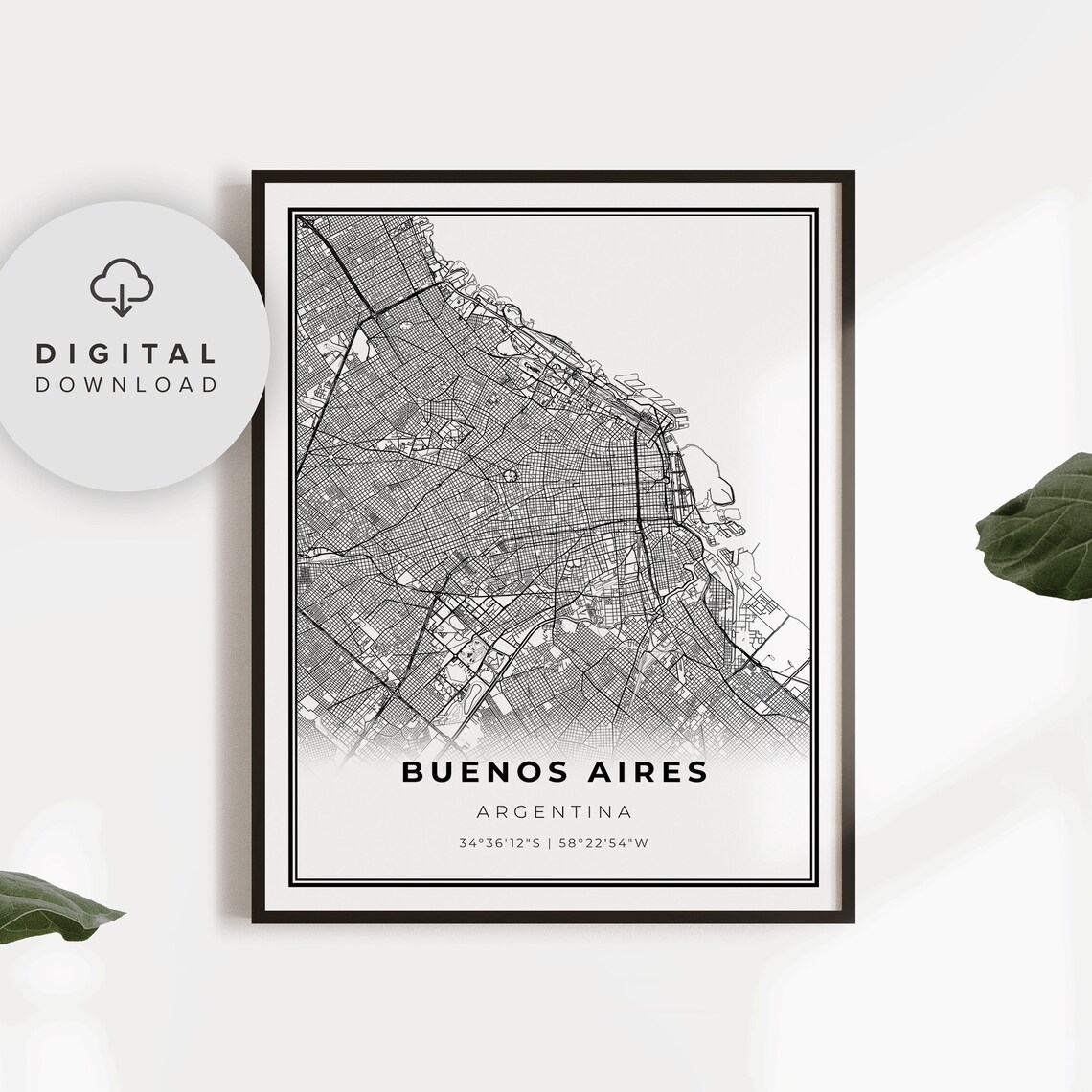 Buenos Aires Argentina Minimalist Black and White City Map Poster