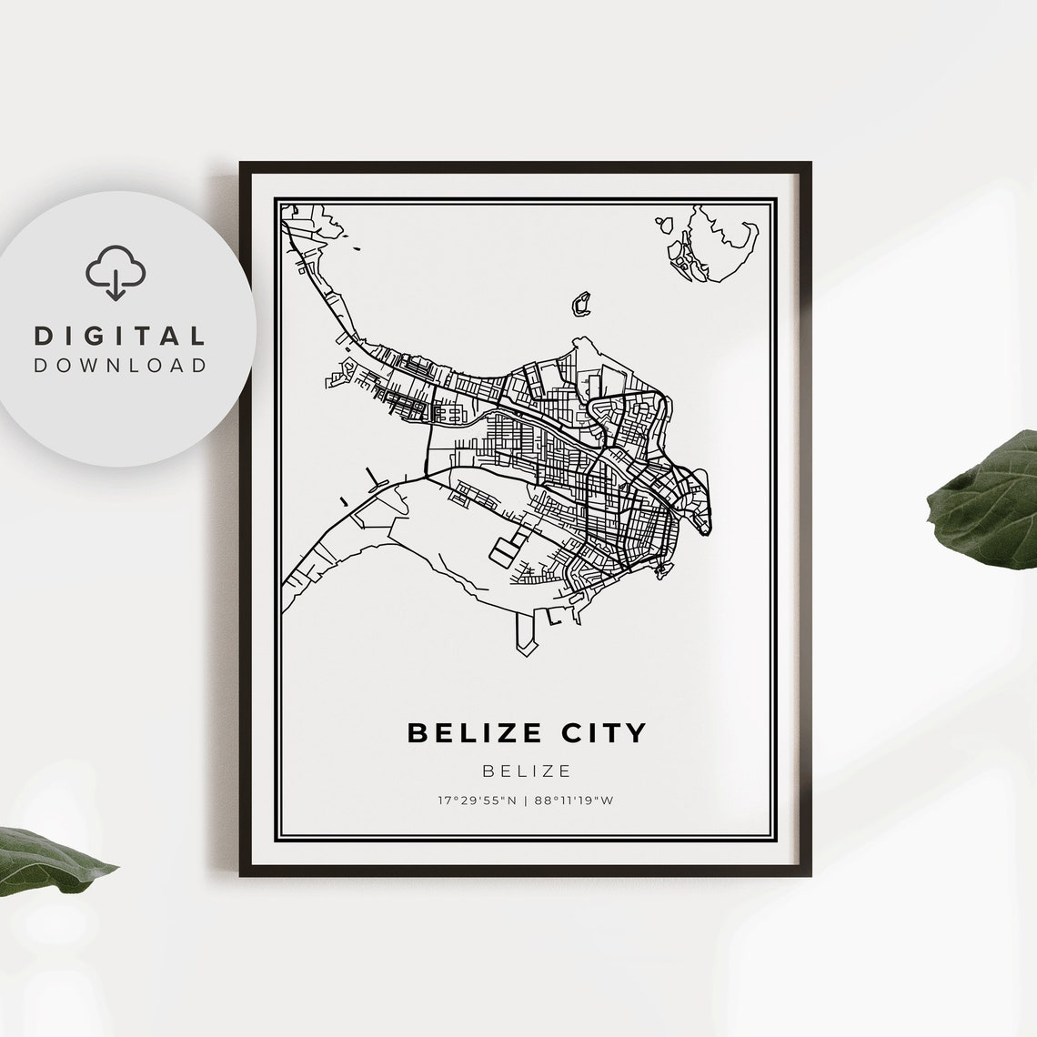 Belize City Map Print Art Poster Ciudad De Belice Street Road Entryway Np579