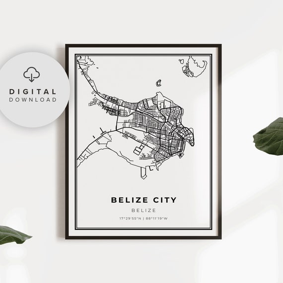 Belize City Map Print Art Poster Ciudad De Belice Street Road Entryway Np579