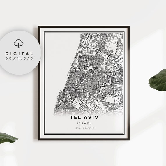 Tel Aviv Map Print Israel Art Poster City Street Road Prints Gift For Couple Np878