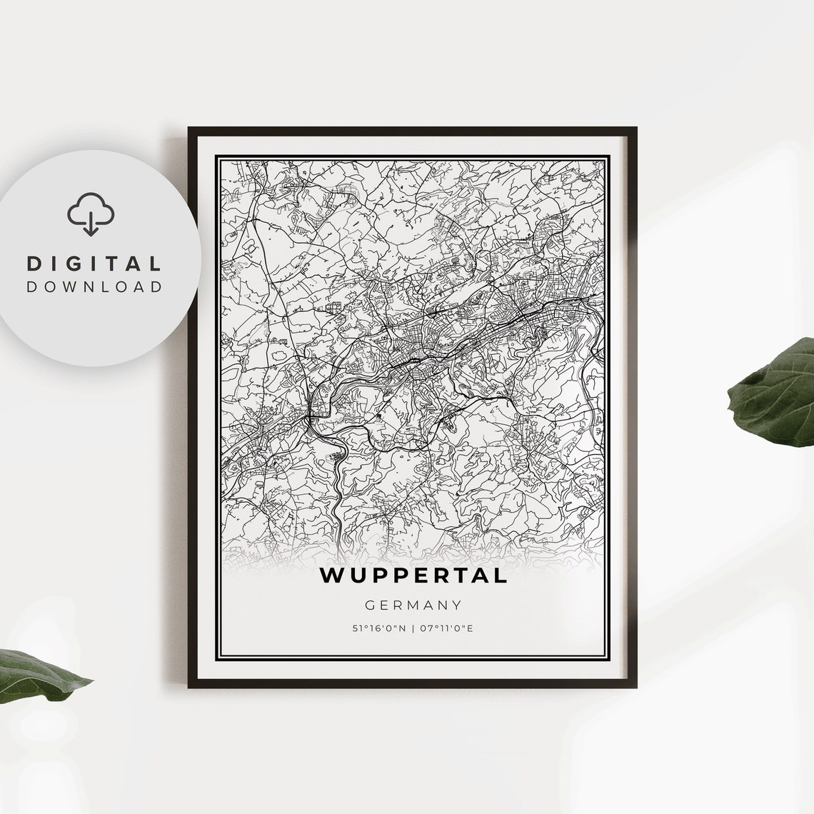 Wuppertal Map Print Germany Art Poster City Street Road Gift Husband Np441