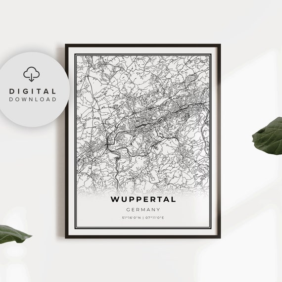 Wuppertal Map Print Germany Art Poster City Street Road Gift Husband Np441