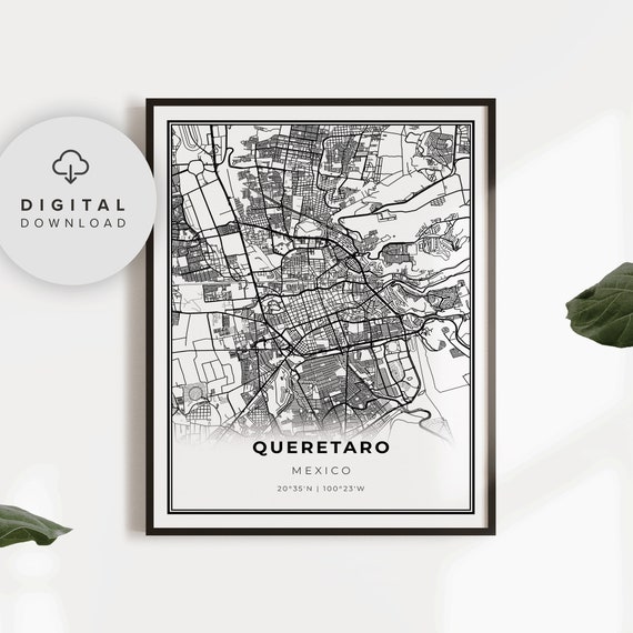 Queretaro Map Print Mexico Art Poster Santiago City Street Road Np592