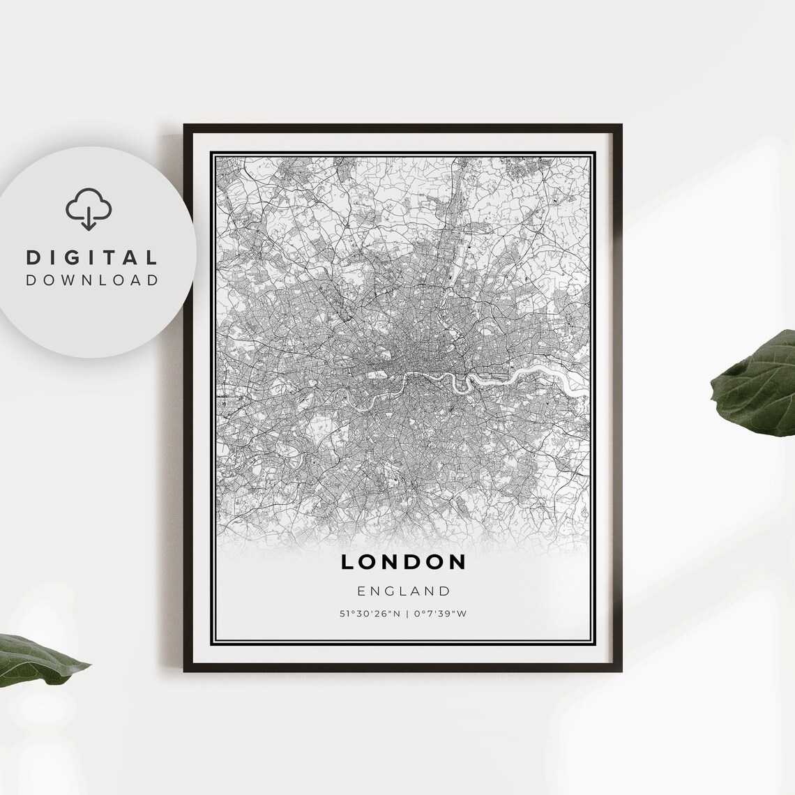 London England City Street Map Minimalist Black And White Poster
