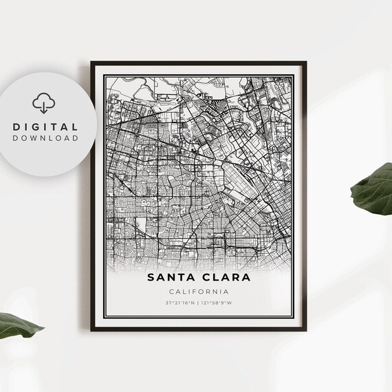 Santa Clara California City Street Map Minimalist Art Poster