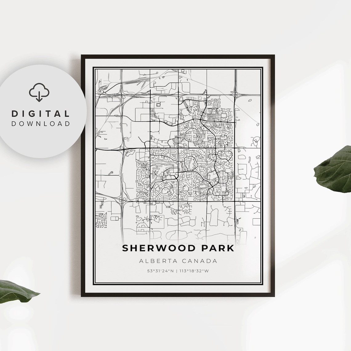 Sherwood Park Alberta Canada Minimalist Street Map Art Poster