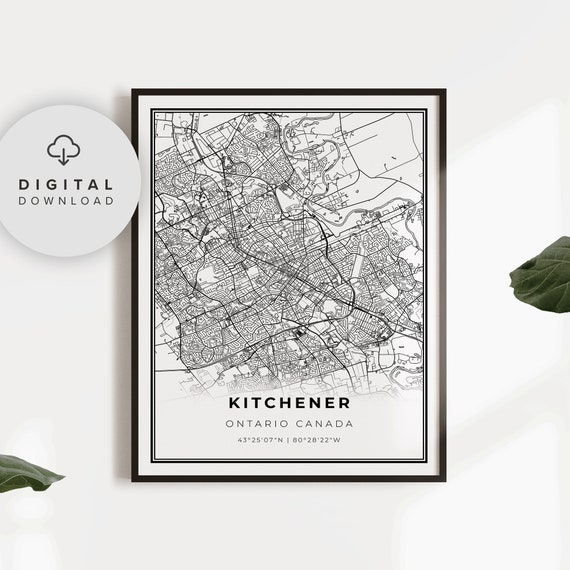 Kitchener Map Print Ontario On Canada Art Poster Waterloo City Street Road Gift For Women Np611