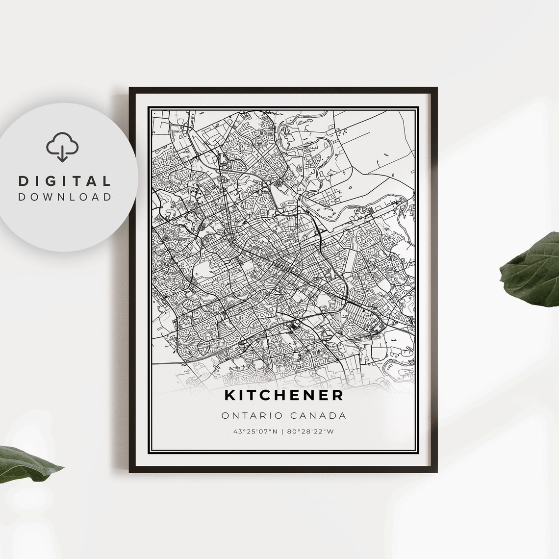 Kitchener Ontario Canada Street Map City Poster with Coordinates