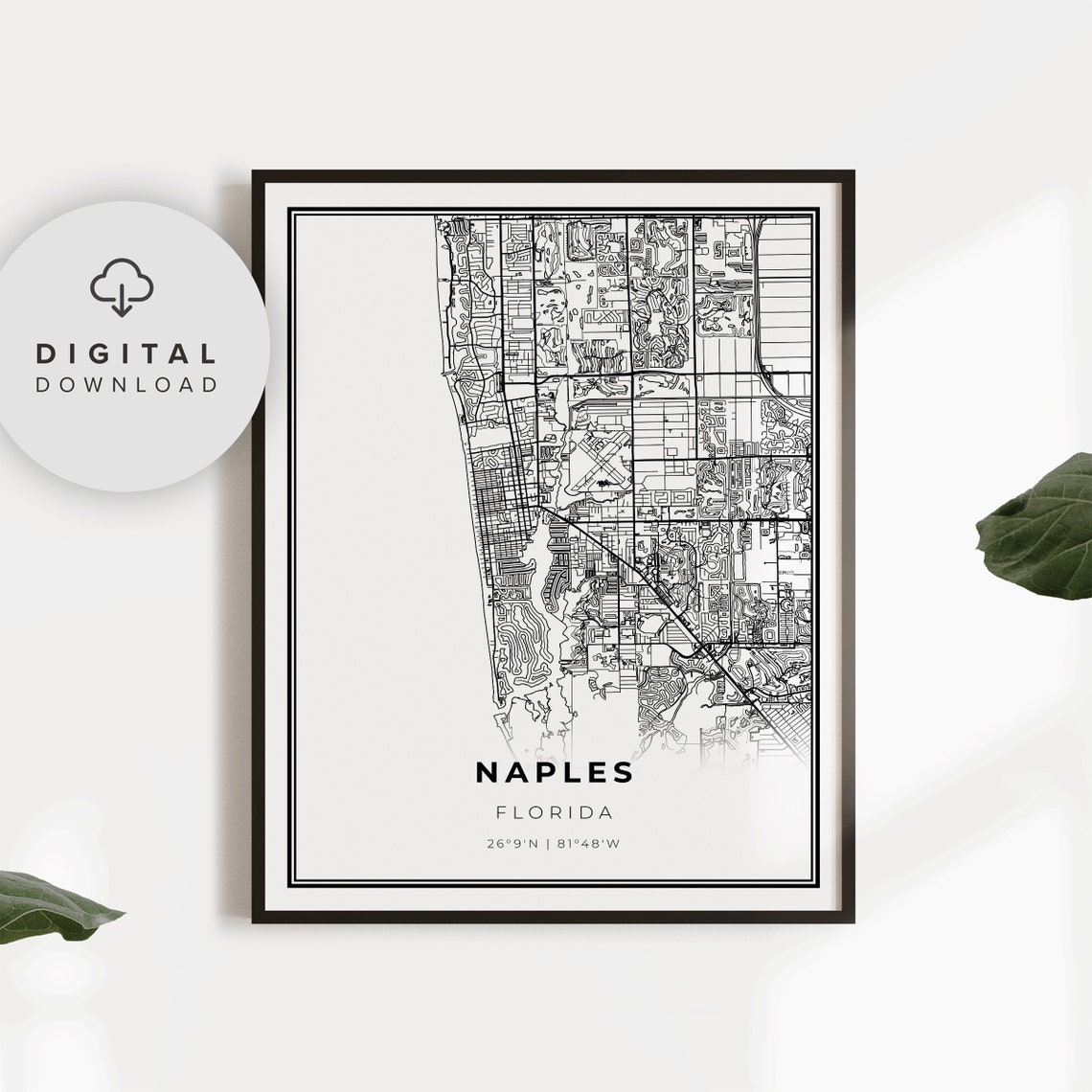 Naples Map Print Florida Fl Usa Art Poster Collier County City Street Road Np44