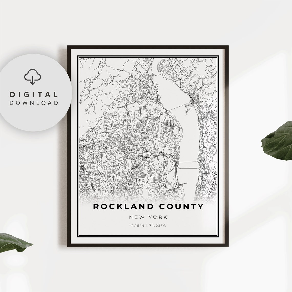 Rockland County New York Minimalist City Street Map Wall Poster