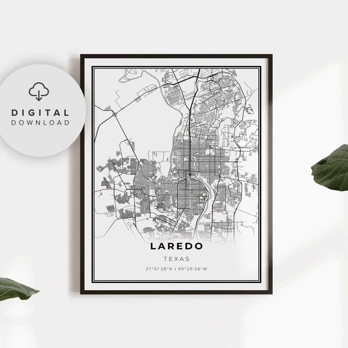 Laredo Map Print Texas Tx Usa Art Poster City Street Road Wall Np104