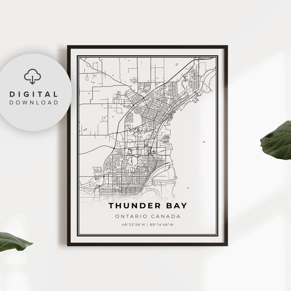 Thunder Bay Map Print Ontario On Canada City Street Road Office Gift For Boss Np541