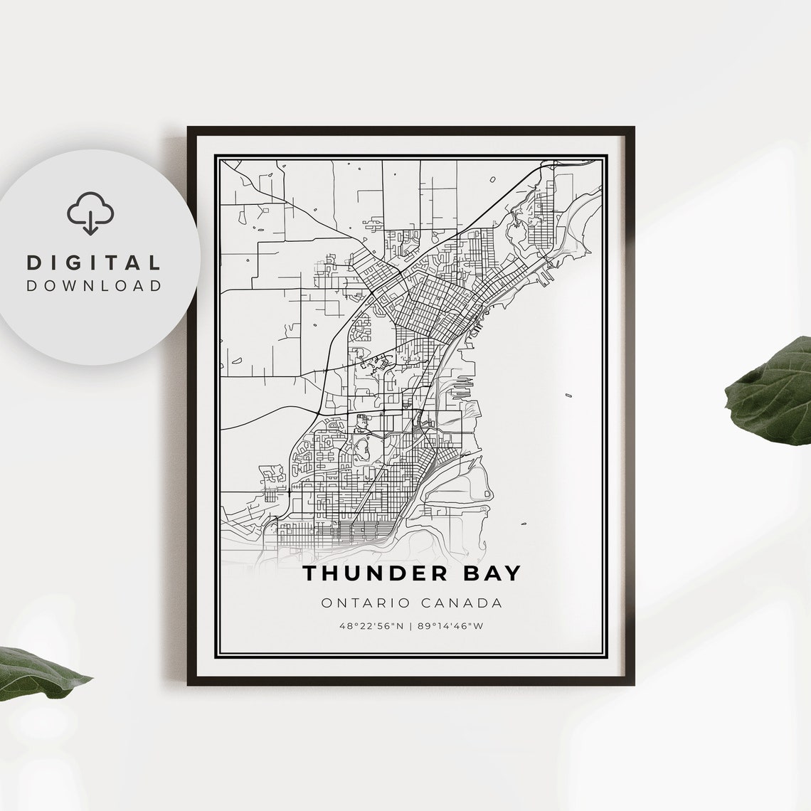 Thunder Bay Map Print Ontario On Canada City Street Road Office Gift For Boss Np541