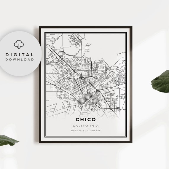 Chico Map Print Ca Usa Art Poster City Street Road Office Np307