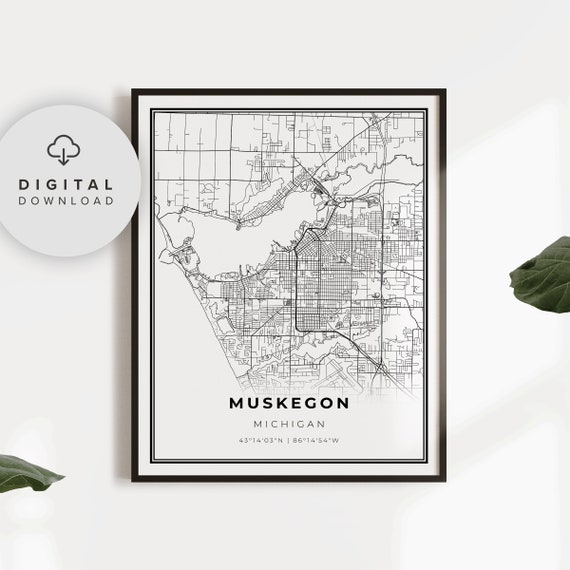 Muskegon Map Print Michigan Mi Usa Art Poster Lake City Street Road Of Np263
