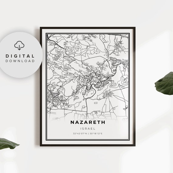 Nazareth Map Print Israel Art Poster City Street Road Prints Gift For Boss Np876
