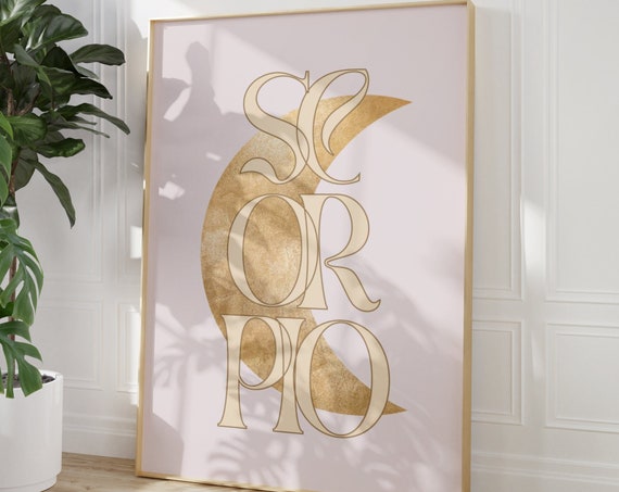 Scorpio Zodiac Wall Art Astronomic Star Sign Print Minimalist Calm Cozy Room Decor Horoscope Celestial Poster Gold Moon Print