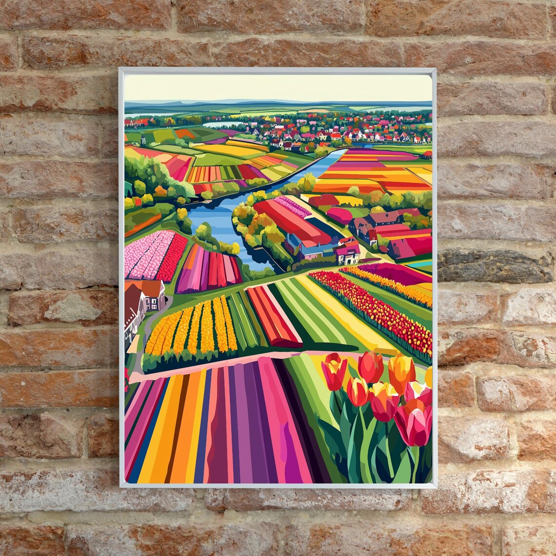Netherlands Tulip Flower Fields Aerial Canal Countryside Poster - Image 6