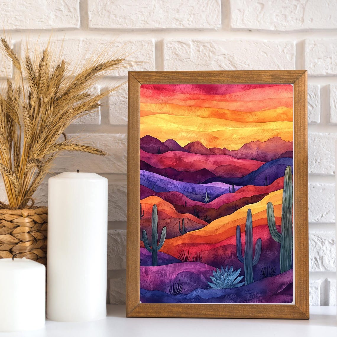 Desert Sunset Saguaro Cactus Purple Mountains Landscape Poster - Image 2