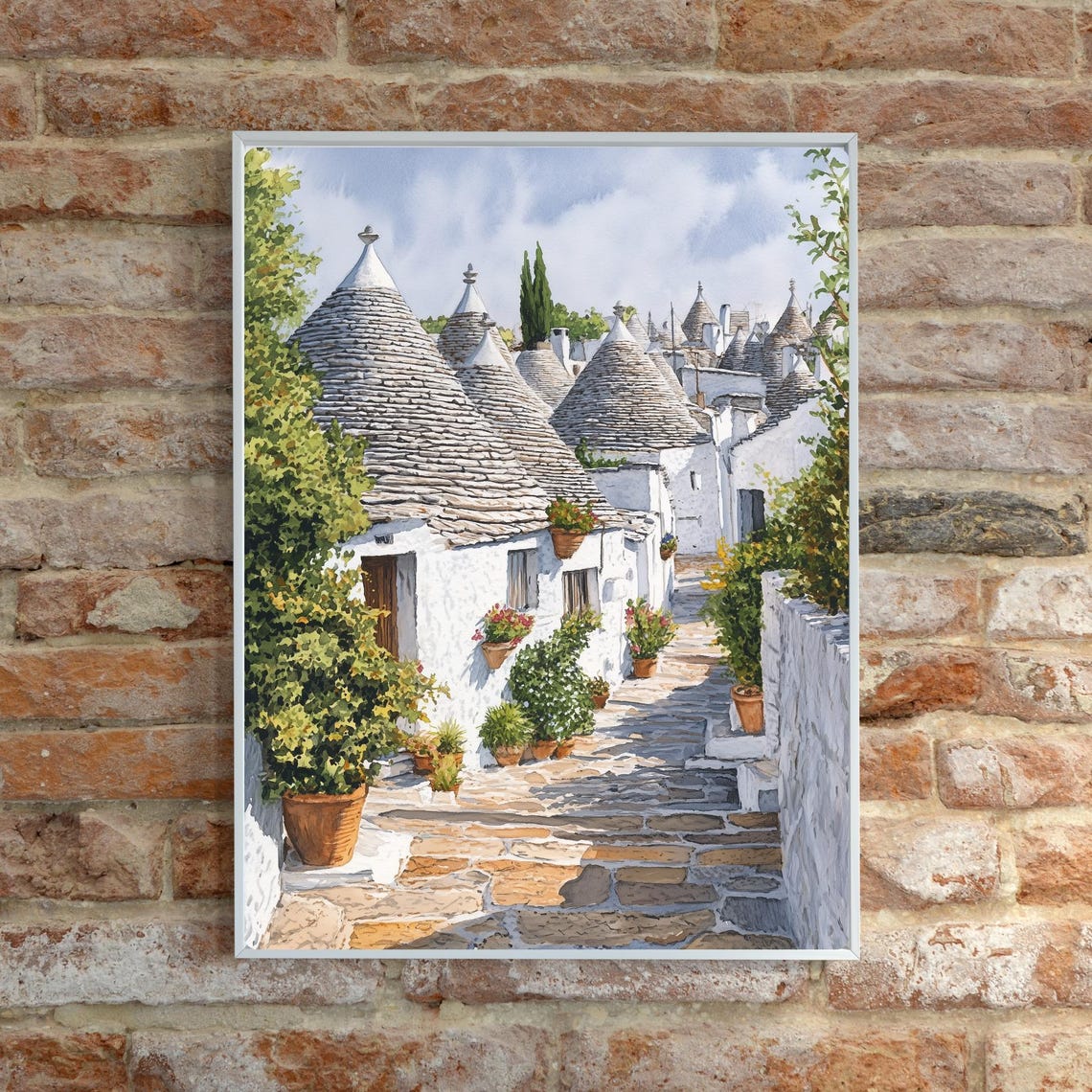 Alberobello Trulli Alley Flower Pots Sunlit Stone Lane Poster - Image 6