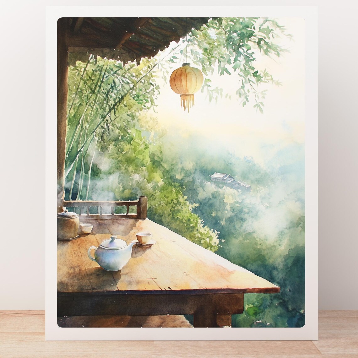 Rural China Teahouse Watercolor Travel Poster - Image 4