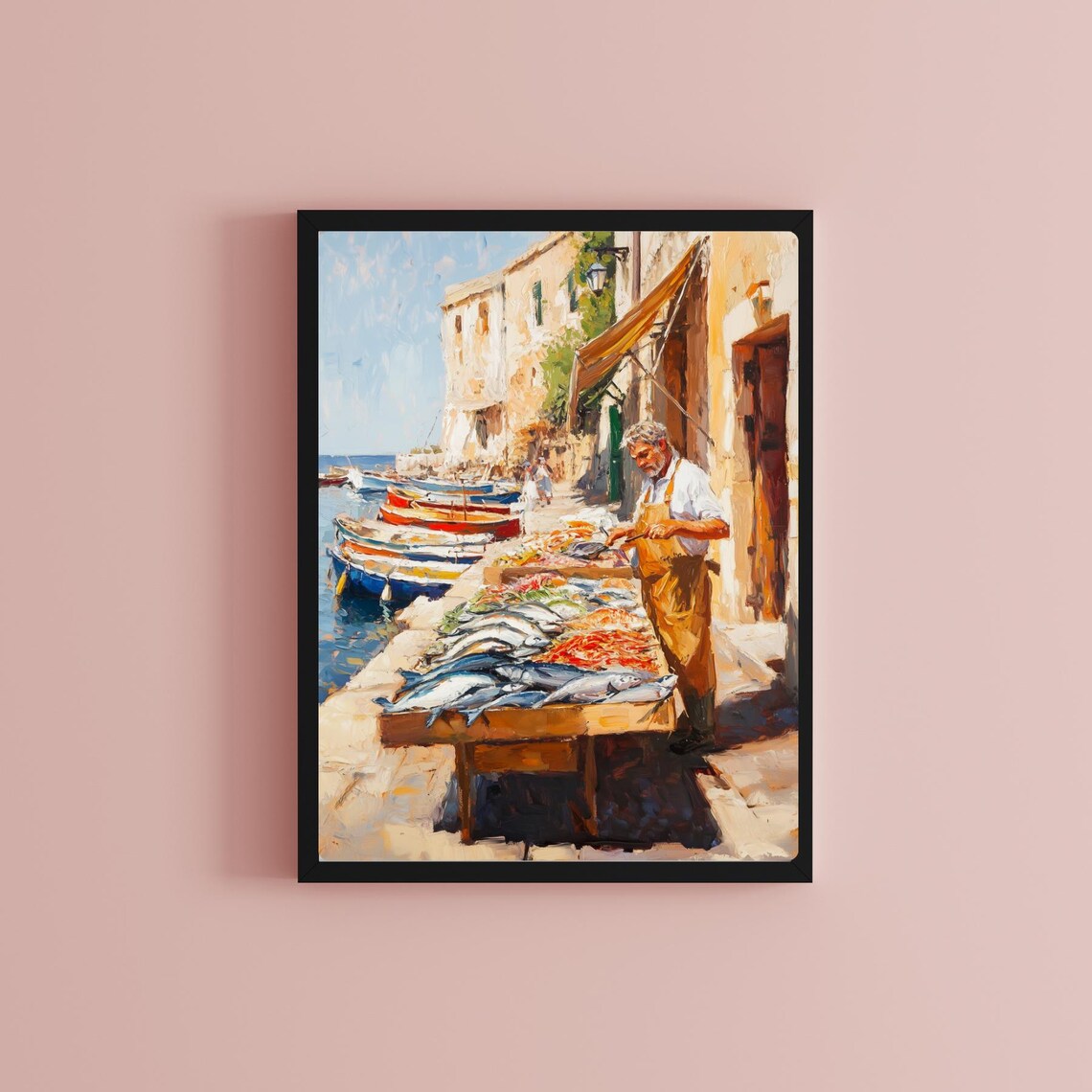 Sicilian Fish Market Fresh Catch by the Sea Oil Painting Poster - Image 2