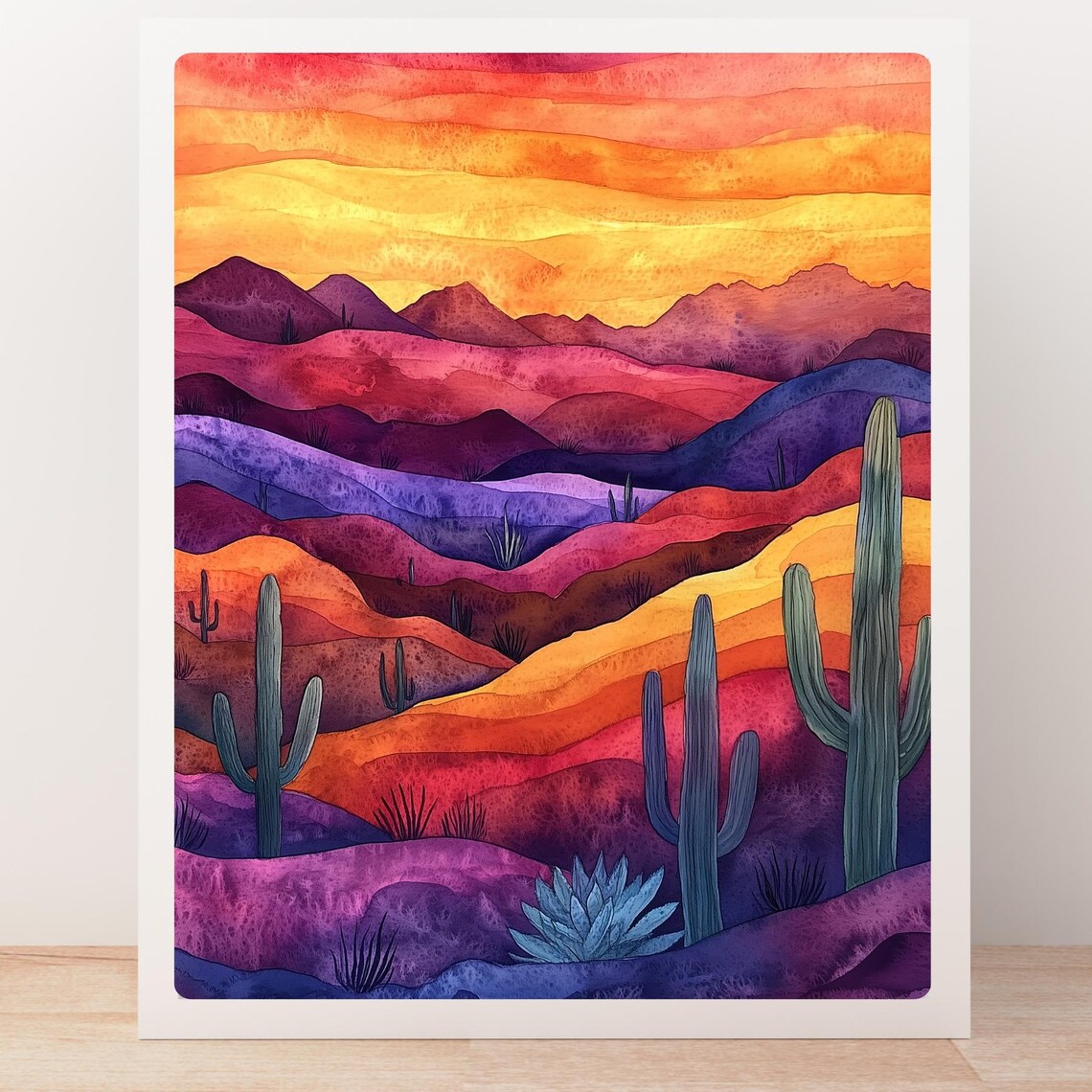 Desert Sunset Saguaro Cactus Purple Mountains Landscape Poster - Image 4