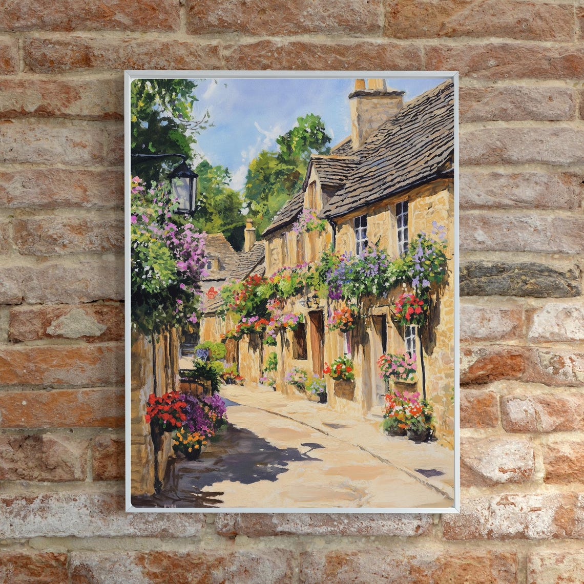 Cotswolds Stone Cottages Hanging Flower Baskets Street Poster - Image 6