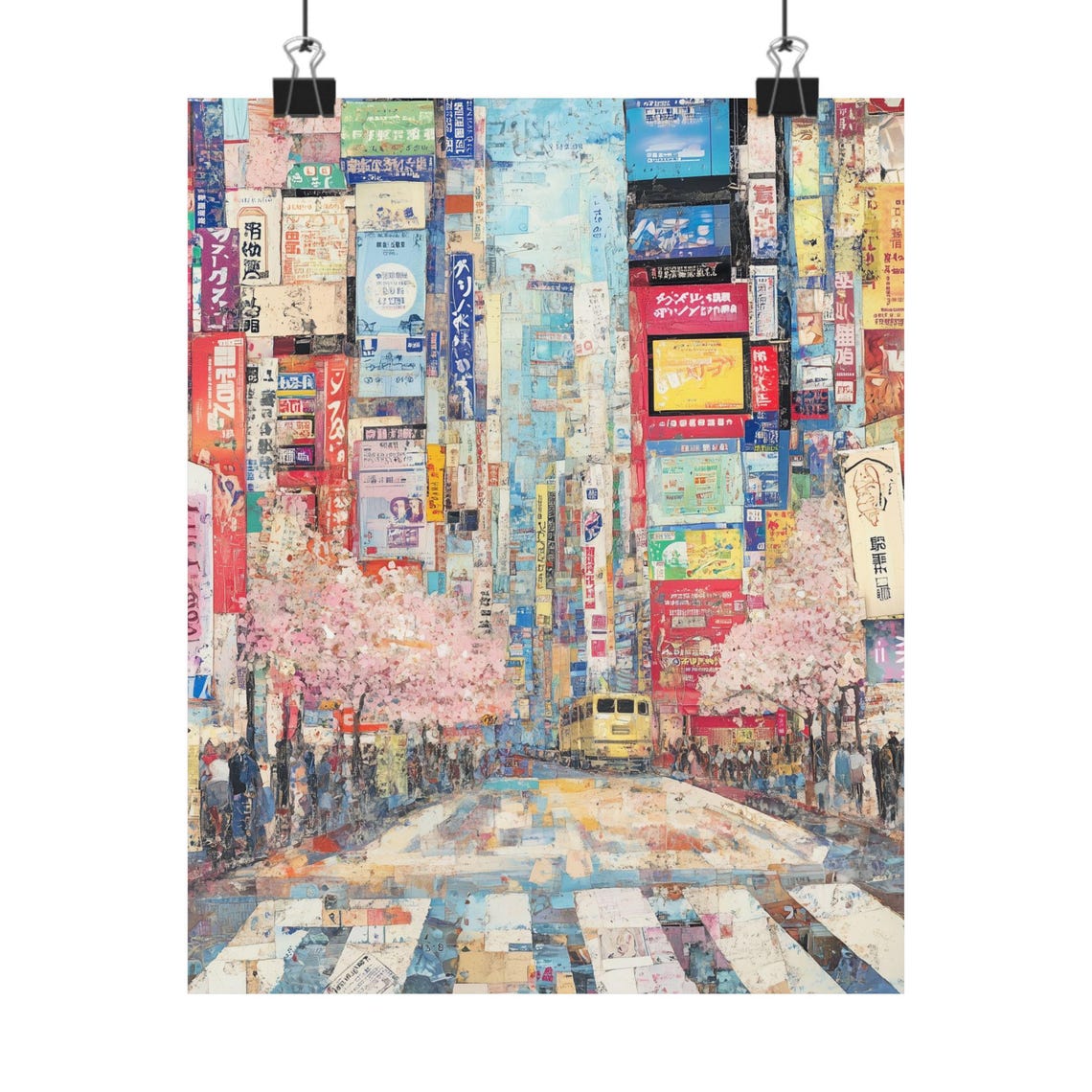 Tokyo Shibuya Street Collage Cherry Blossom Billboards Japan Poster