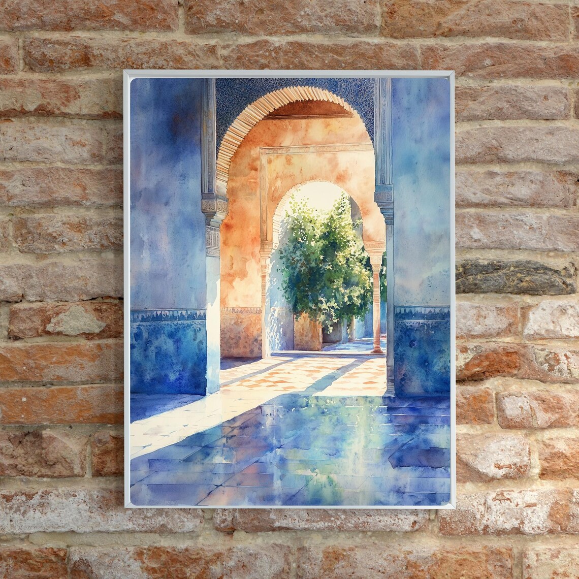 Alhambra Granada Moorish Arches Sunlit Courtyard Watercolor Poster - Image 4