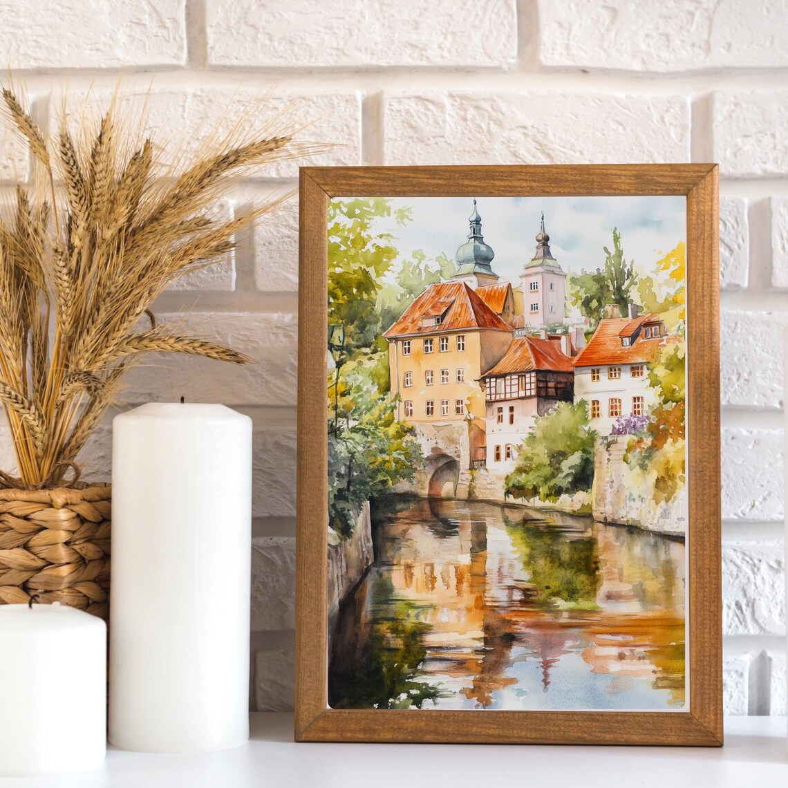 Cesky Krumlov River Reflections Medieval Old Town Watercolor Poster - Image 2