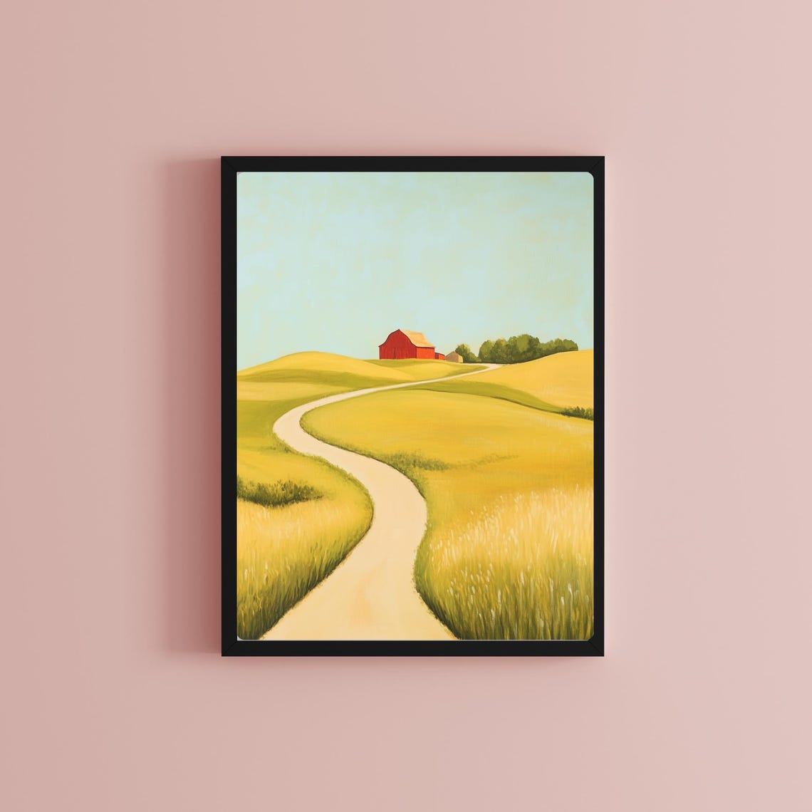 Red Barn and Winding Road Golden Farmland Countryside Poster - Image 2