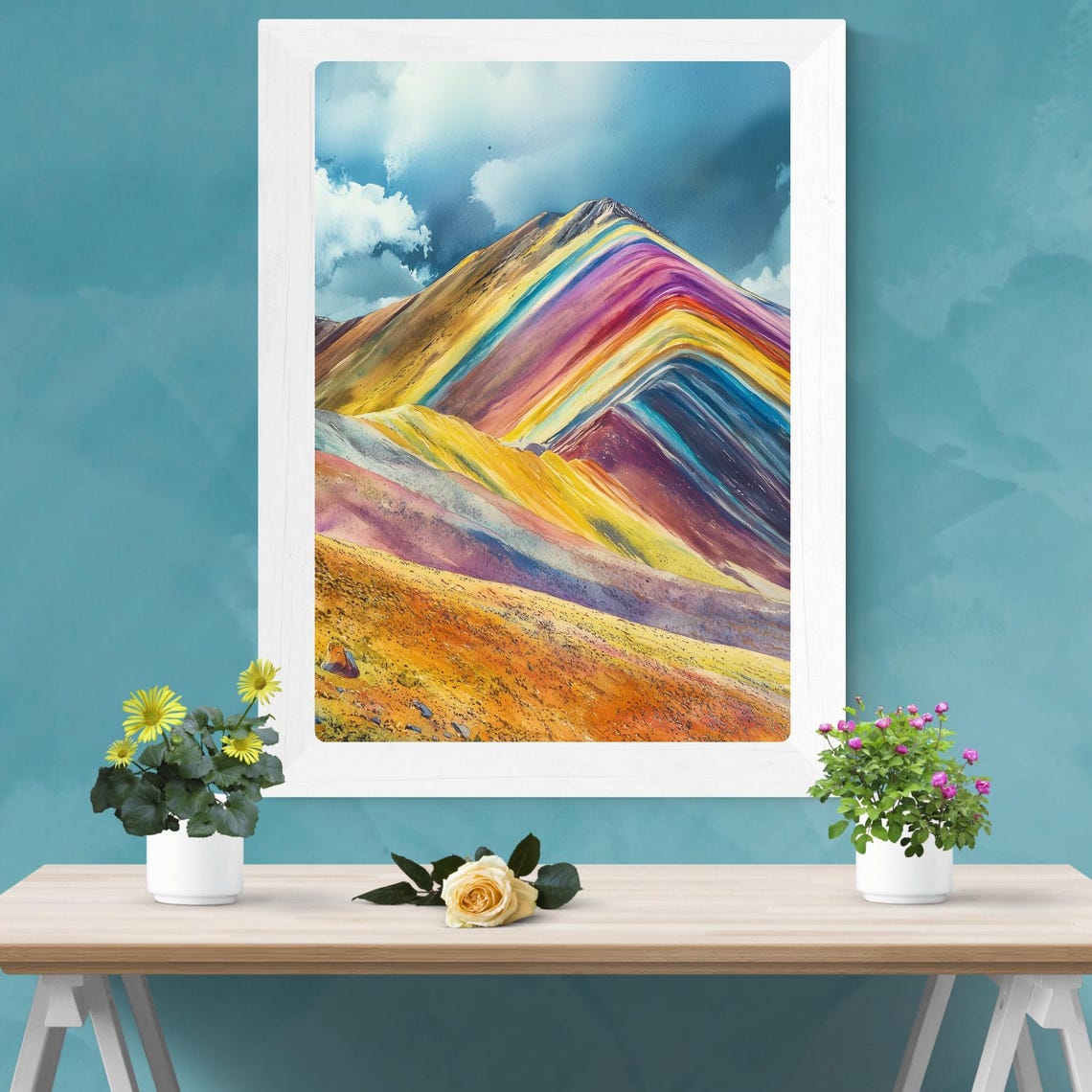 Rainbow Mountain Peru with Colorful Striped Andes Slopes Poster - Image 2