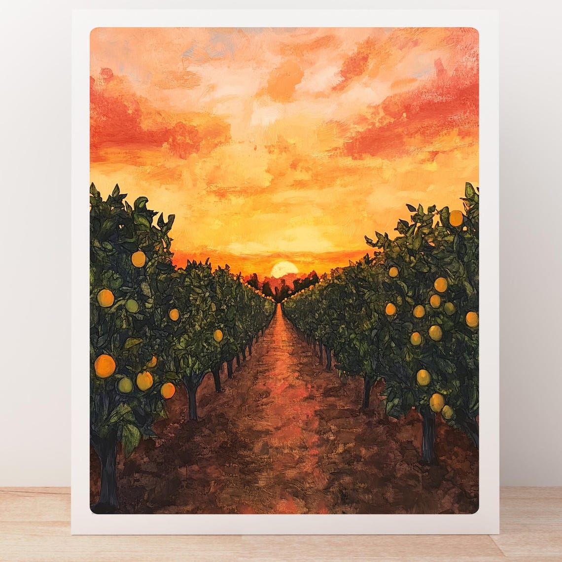 Citrus Orchard Sunset Painting Orange Grove Art Sunset Landscape Print Fruit Tree Artwork Golden Hour Orchard Decor - Image 5