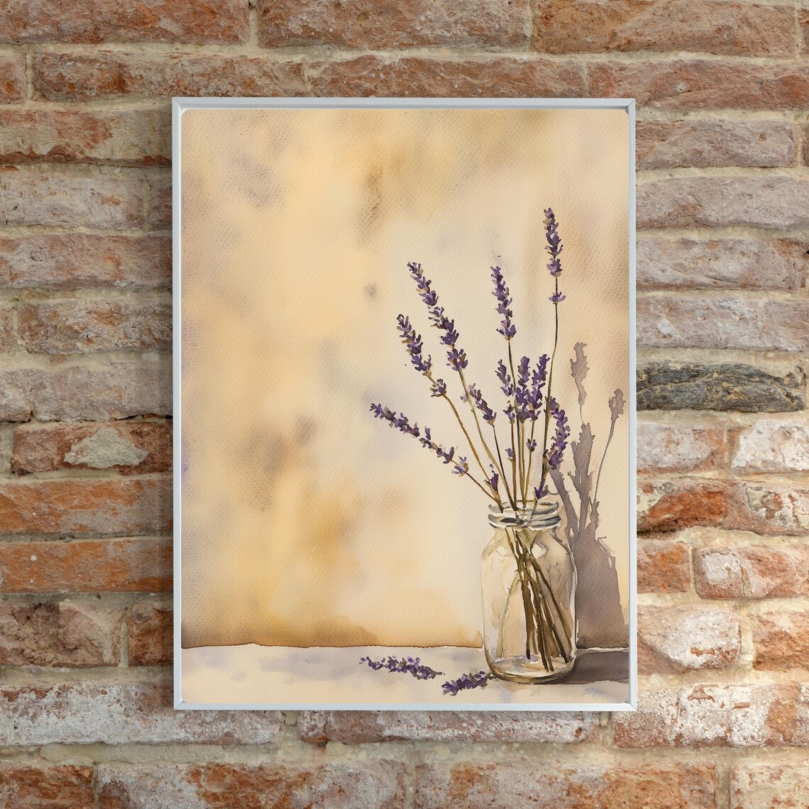 Lavender Stems in Glass Jar Warm Watercolor Still Life Poster - Image 5