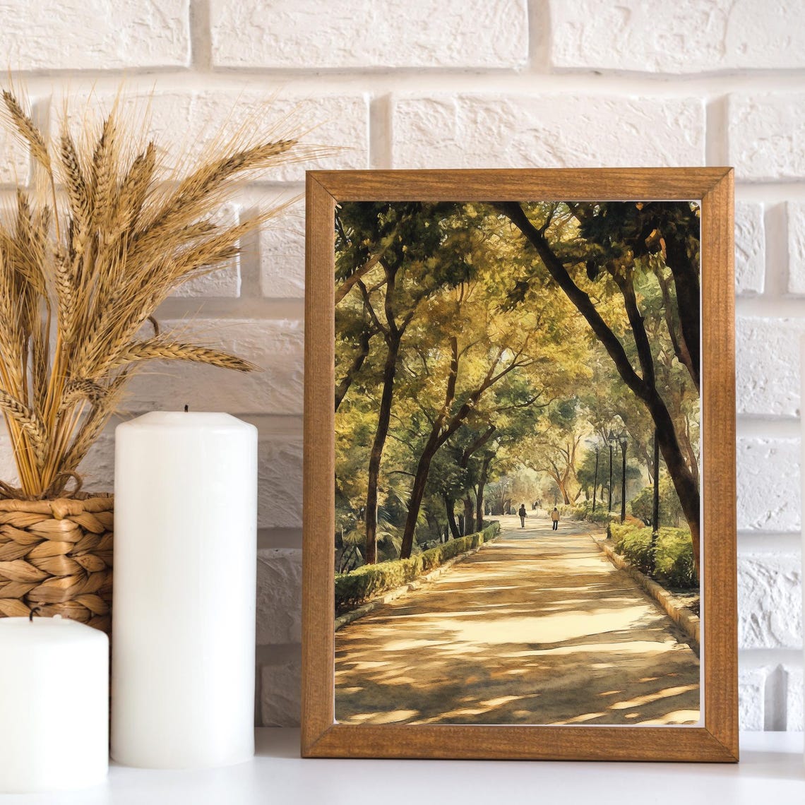Sun-Dappled Tree-Lined Pathway Through a Quiet Green Park Poster - Image 3
