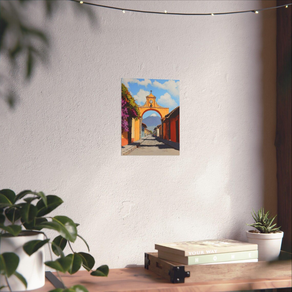 Santa Catalina Arch Antigua Guatemala Framed Volcano Gouache Poster - Image 4