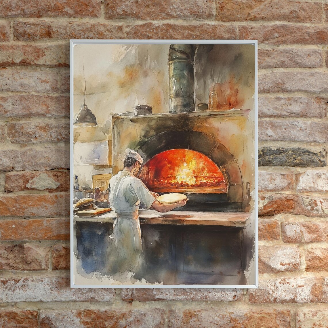 Italian Pizzaiolo Wood Fired Pizza Oven Kitchen Watercolor Poster - Image 6