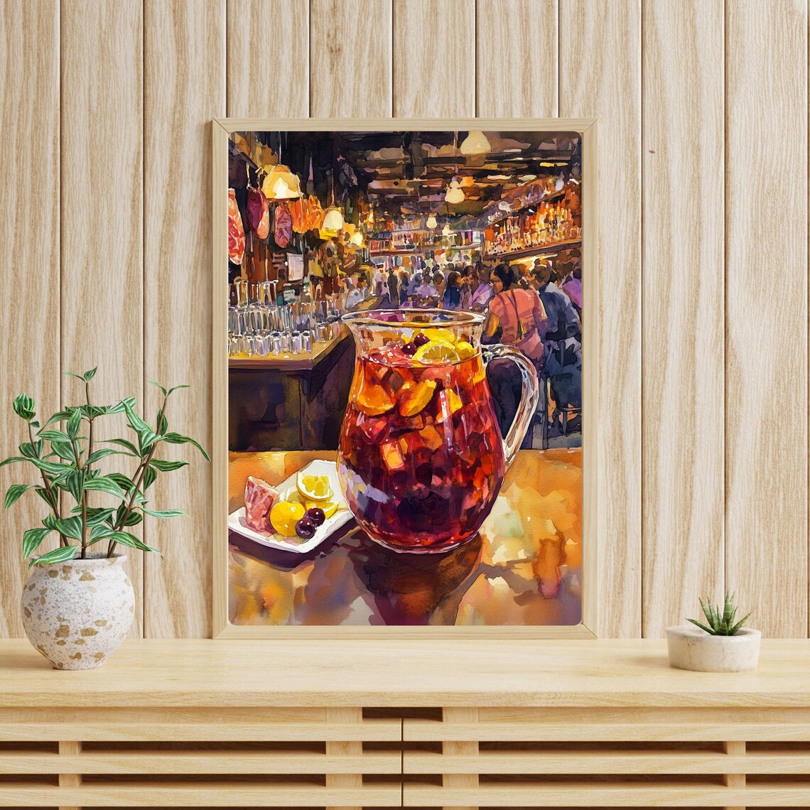 Spanish Sangria Pitcher at Barcelona Tapas Bar Watercolor Poster - Image 4