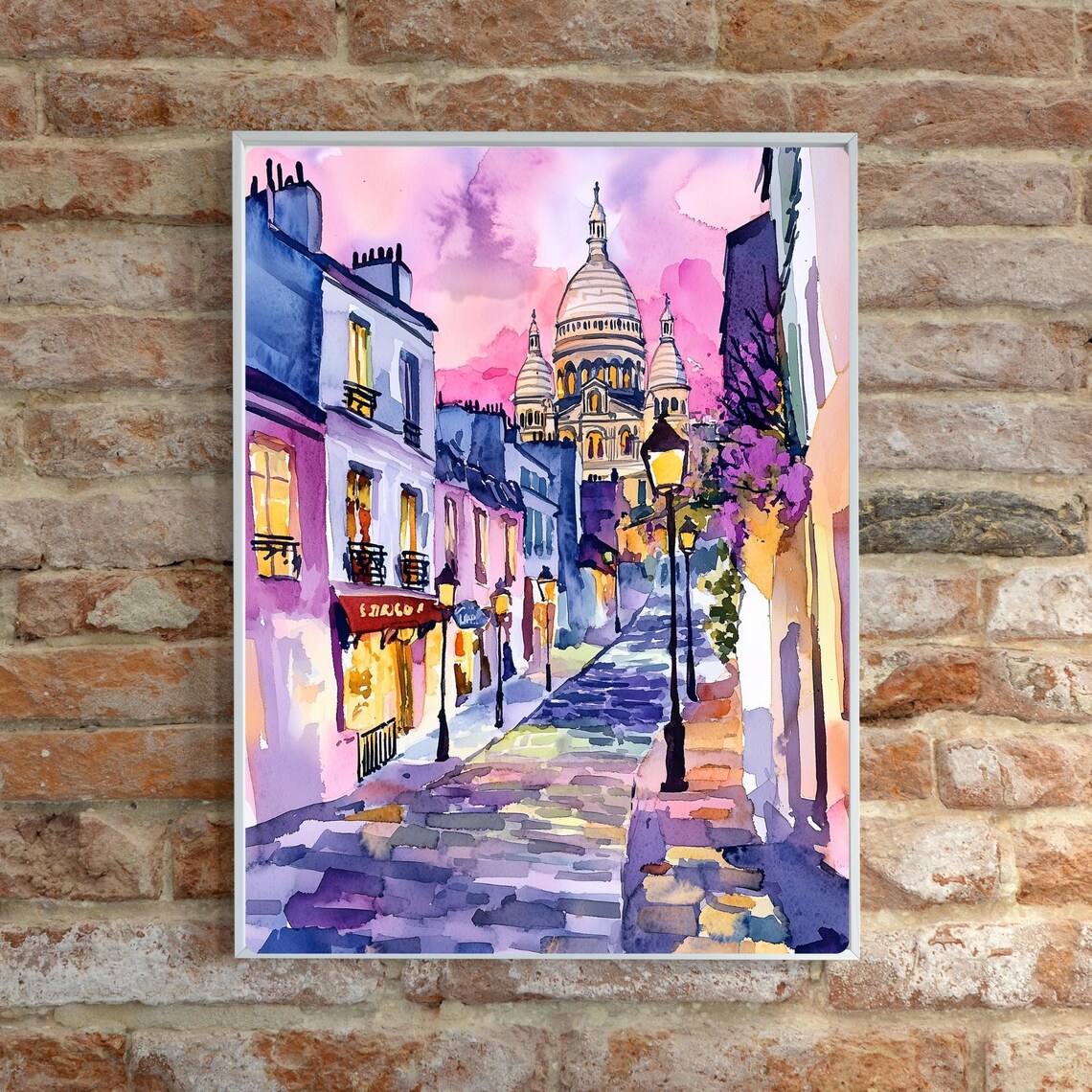 Sacré Coeur at Dusk Montmartre Paris Street Watercolor Poster - Image 2