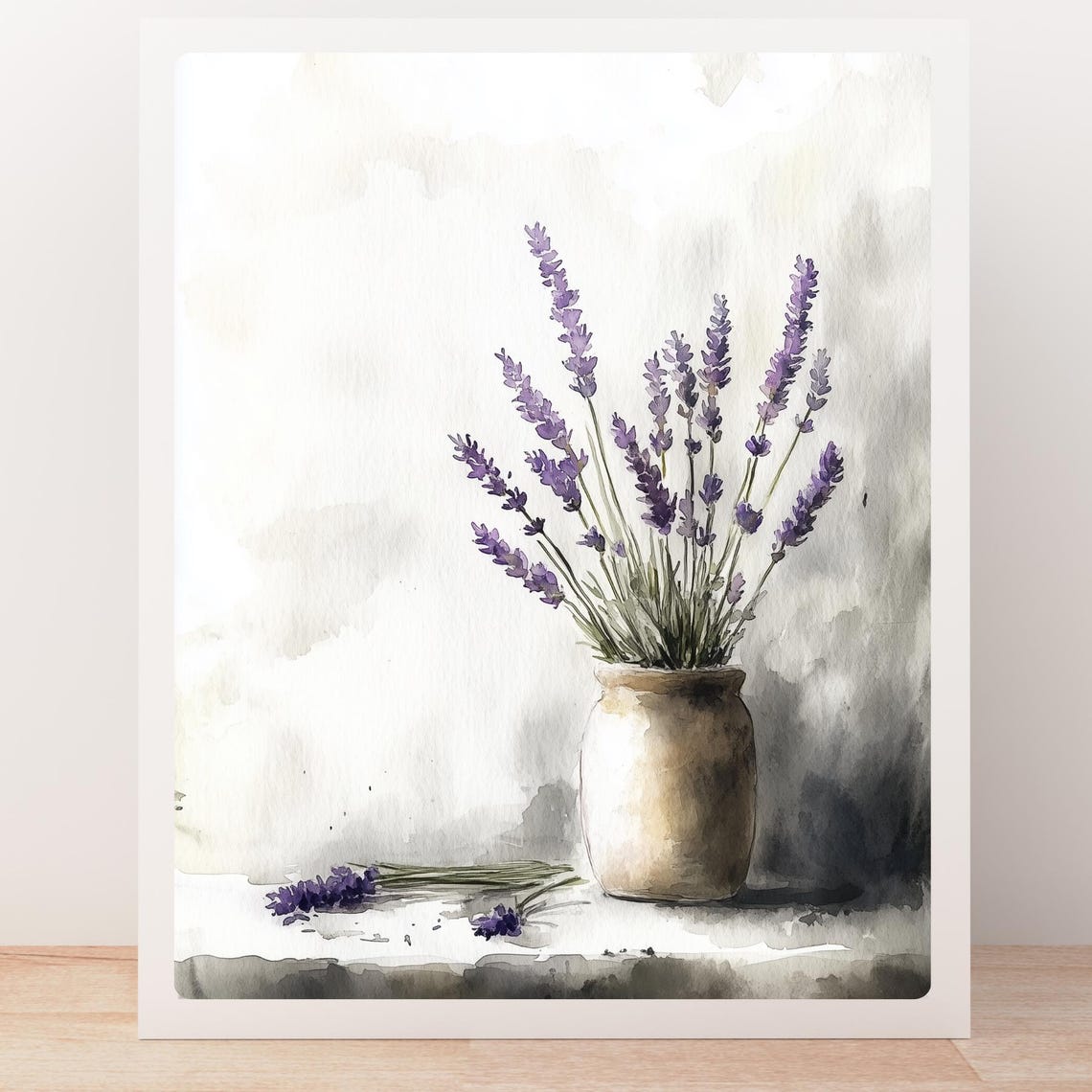 Lavender Sprigs in Rustic Clay Pot Minimalist Watercolor Poster - Image 4