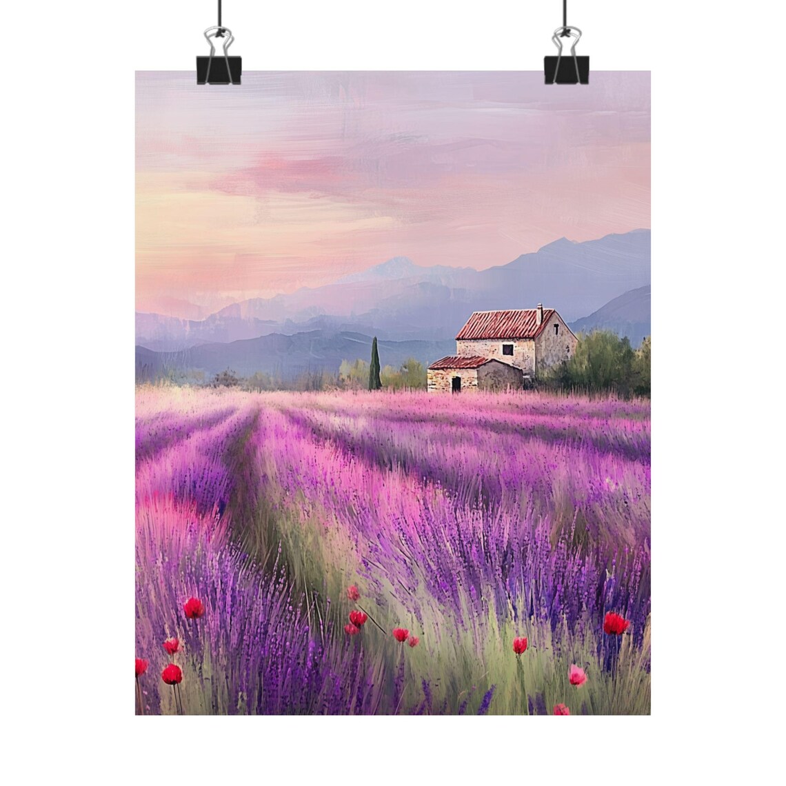 Provence Lavender Field Farmhouse at Sunset France Travel Poster