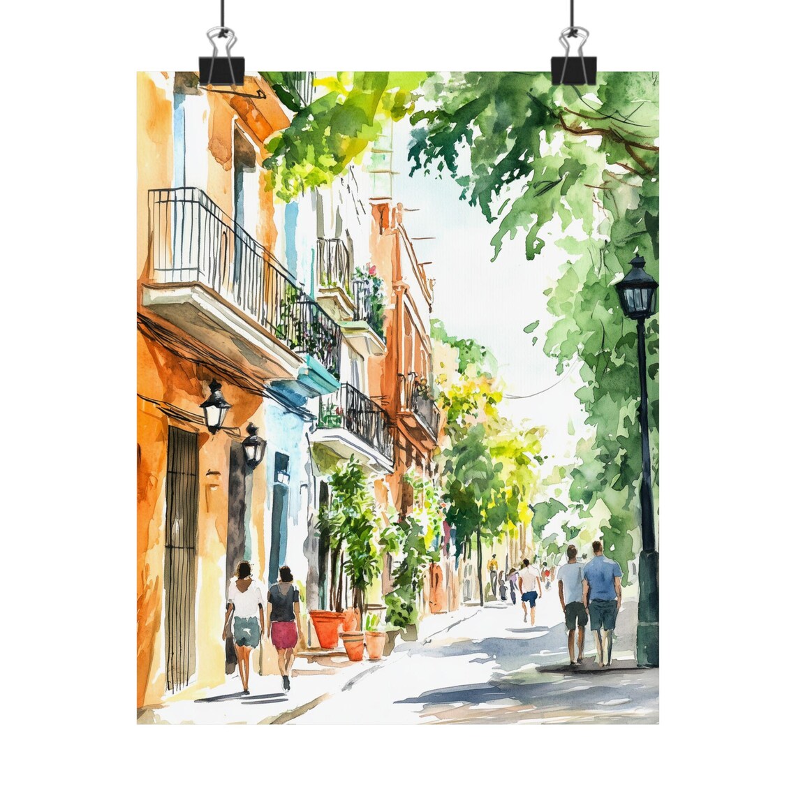 Roma Norte Leafy Street Mexico City Watercolor Travel Poster