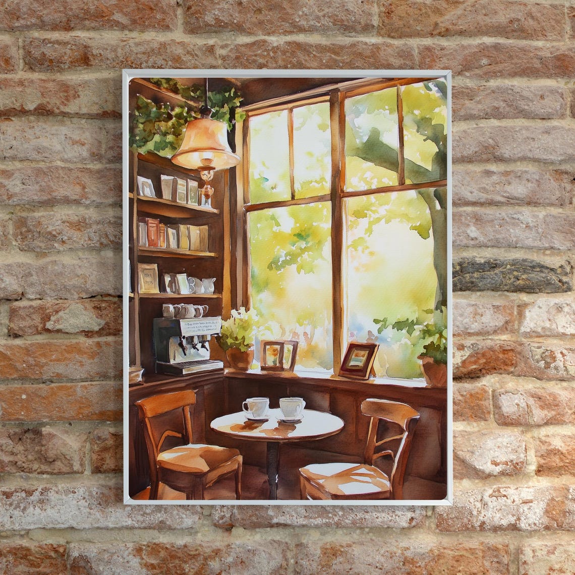 Cozy Corner Café with Two Cups of Coffee by a Sunny Window Print - Image 5