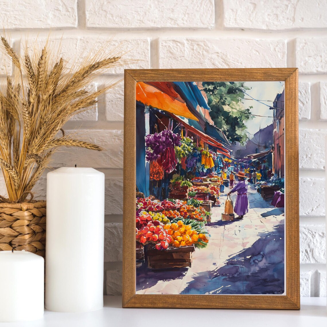 Coyoacan Mexico Morning Market Colorful Fruit Street Scene Poster - Image 3